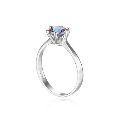 Natural Mystic Fire Rainbow Topaz Sterling Silver Ring