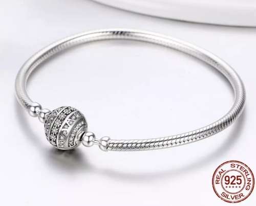 925 Genuine Sterling Silver Sparkly Charm Bracelet
