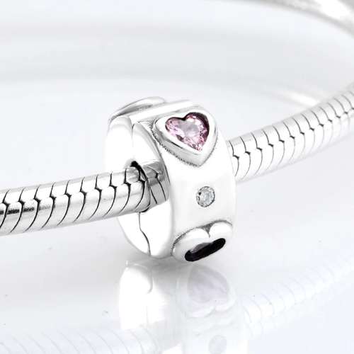 925 Genuine Sterling Silver Pink Heart Charm