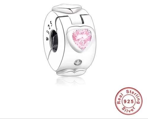 925 Genuine Sterling Silver Pink Heart Charm