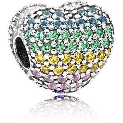 925 Sterling Silver Multi Colour Heart Clip Charm