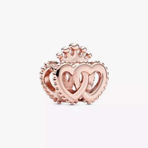 NEW 100% 925 Sterling Silver Rose Gold Crown Heart Charm