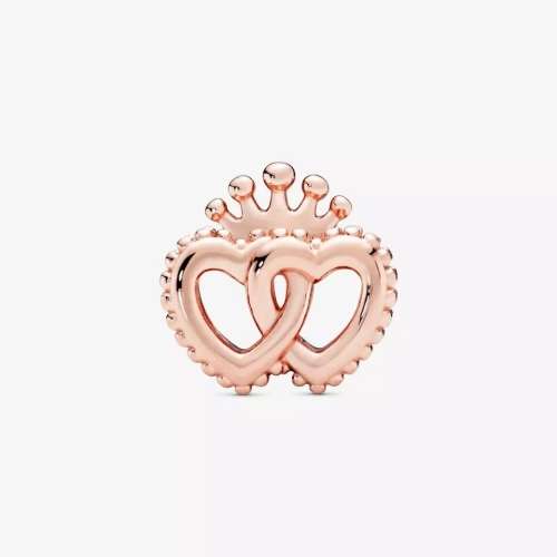 NEW 100% 925 Sterling Silver Rose Gold Crown Heart Charm