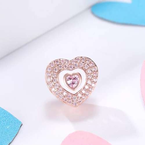 NEW 100% 925 Sterling Silver Sparkly Rose Gold Heart Charm