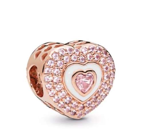 NEW 100% 925 Sterling Silver Sparkly Rose Gold Heart Charm