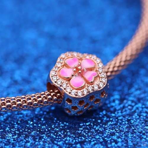 NEW 100% 925 Sterling Silver Rose Gold Flower Charm