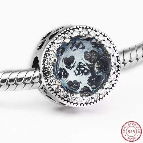 NEW 100% 925 Sterling Silver Radiant Heart Ice Blue Charm