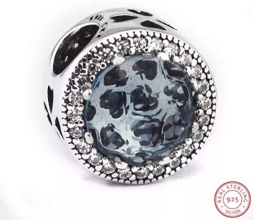 NEW 100% 925 Sterling Silver Radiant Heart Ice Blue Charm