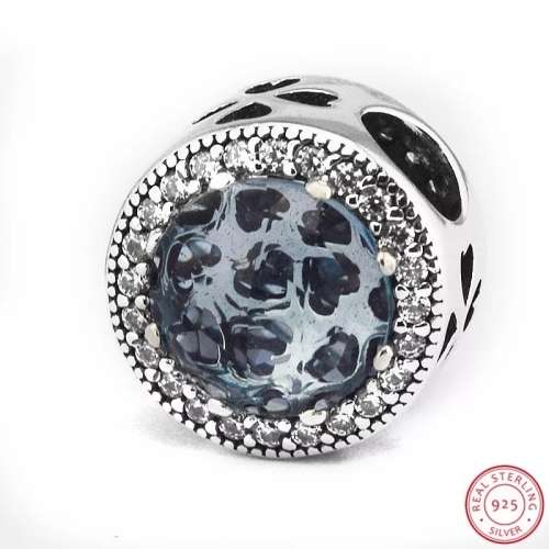 NEW 100% 925 Sterling Silver Radiant Heart Ice Blue Charm