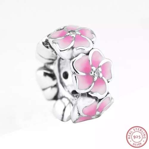 NEW 100% 925 Sterling Silver Pink Magnolia Flower Charm