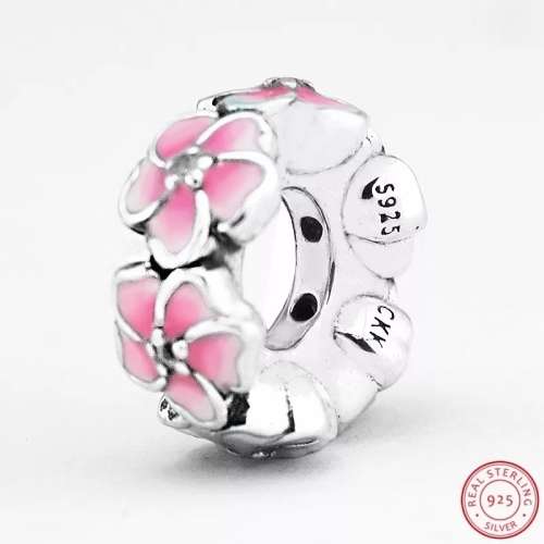 NEW 100% 925 Sterling Silver Pink Magnolia Flower Charm
