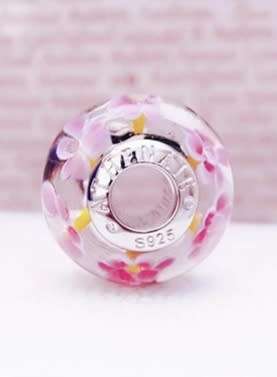 NEW 100% 925 Sterling Silver Genuine Italy Murano Glass Garden Flower Charm