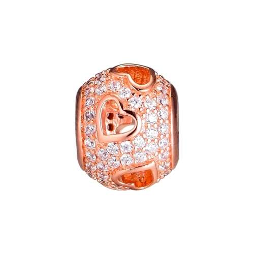 925 Sterling Silver Rose Gold Tumbling Hearts Charm