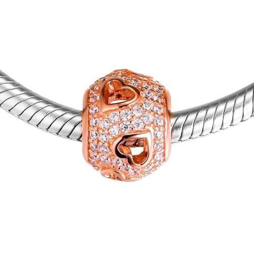 925 Sterling Silver Rose Gold Tumbling Hearts Charm