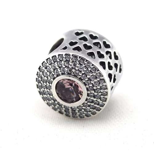 925 Sterling Silver Blush Pink Crystal Charm