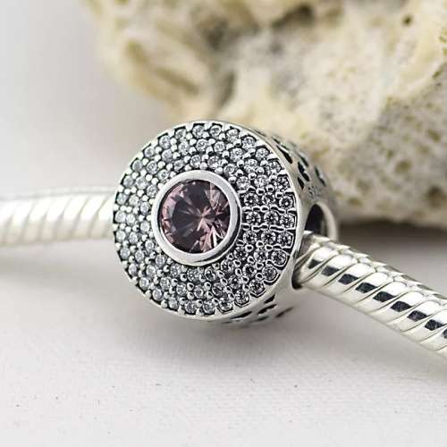 925 Sterling Silver Blush Pink Crystal Charm