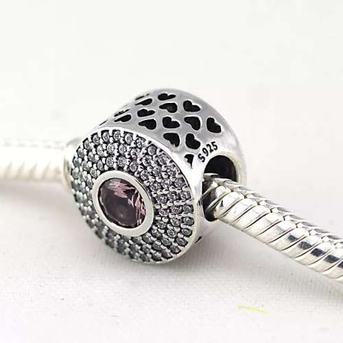 925 Sterling Silver Blush Pink Crystal Charm