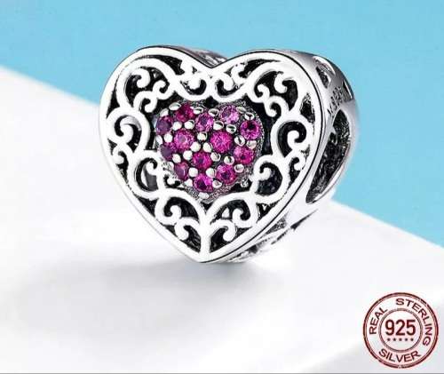 925 Sterling Silver Vintage Heart Charm