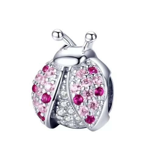 925 Sterling Silver Crystal Pink Ladybug Charm