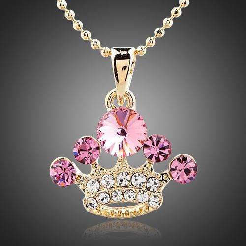 BEAUTIFUL PINK CROWN 18K REAL GOLD PLATED NECKLACE