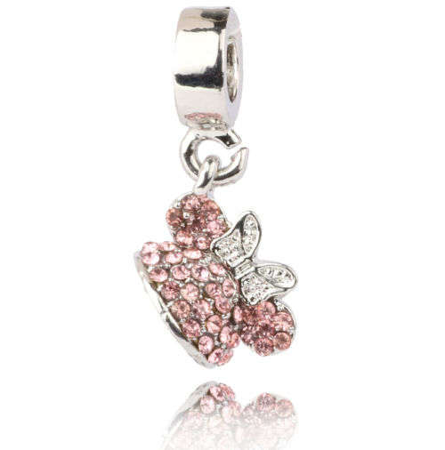 925 Silver Mouse Pink CZ Drop Pendent Dangle Charm Bead Suit Bracelet