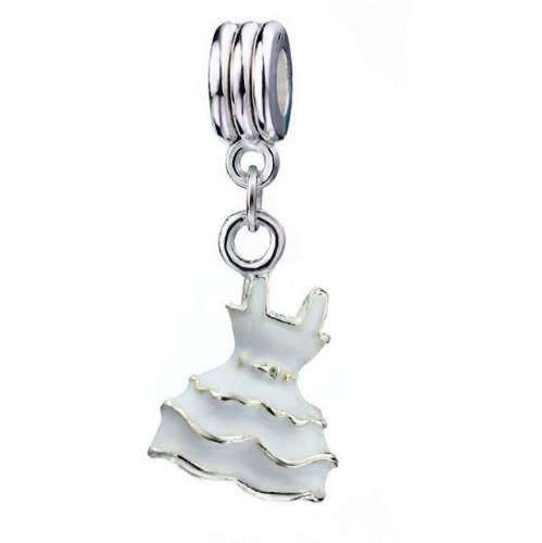 925 Silver White Summer Dress Charm