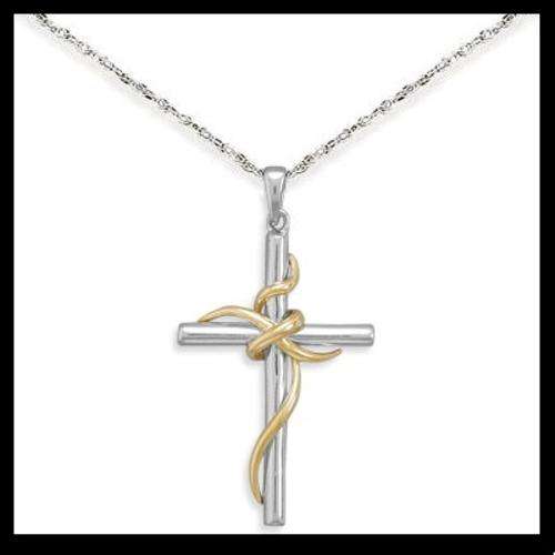 BEYOND STUNNING!!!!  925 SILVER STAMPED TWO TONE CROSS PENDANT WITH CHAIN