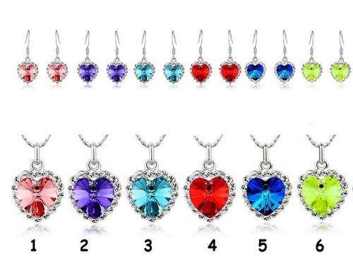 CHOOSE YOUR COLOUR ***GLASS CRYSTAL HEART NECKLACE AND EARRINGS