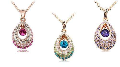 REDUCED SHIPPING***TEARDROP NECKLACE WITH CRYSTALS***CHOOSE YOUR COLOR