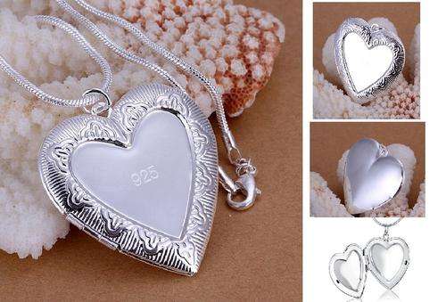POSTAGE ONLY R35.00***925 STAMPED STERLING SILVER FILLED HEART SHAPE PHOTO LOCKET WITH CHAIN***