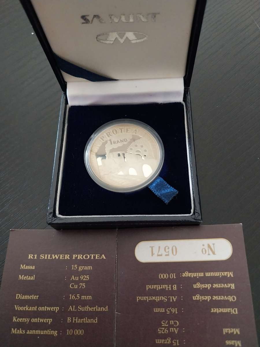 2 x silver R1 Protea 1995 coins