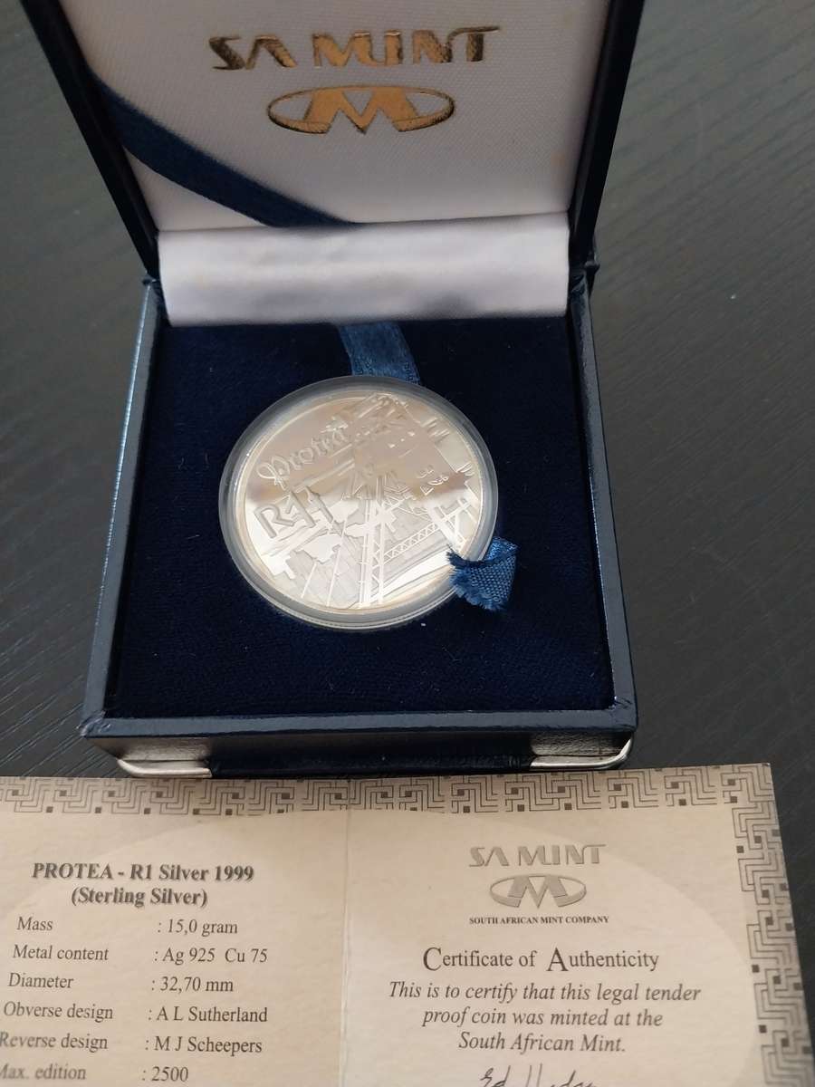 1 x Silver 1999 R1 Protea sterling silver coin