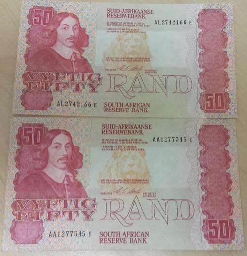 2 X R 50.00 NOTES - CL STALS -  EXCELLENT CONDITION - bid per note