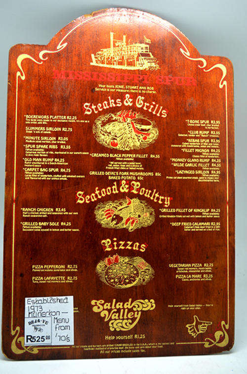 South African nostalgia ..........Mississippi Spur Menu circa 1975