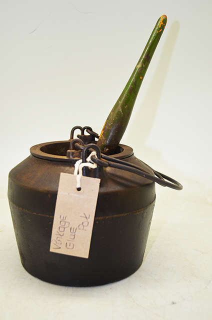 Antique Cabinet Maker's Kendrick & Sons Cast Iron Glue Pot with brush