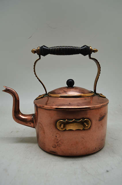 Copper stove top kettle with brass handle