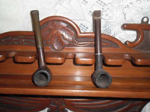 Vintage Wood Pipe Rack Display Stand Holds 8 Tobacco Pipes