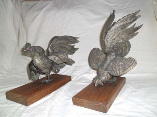 Large vintage Brass pair of table Fighting Cocks. Circa 1950's