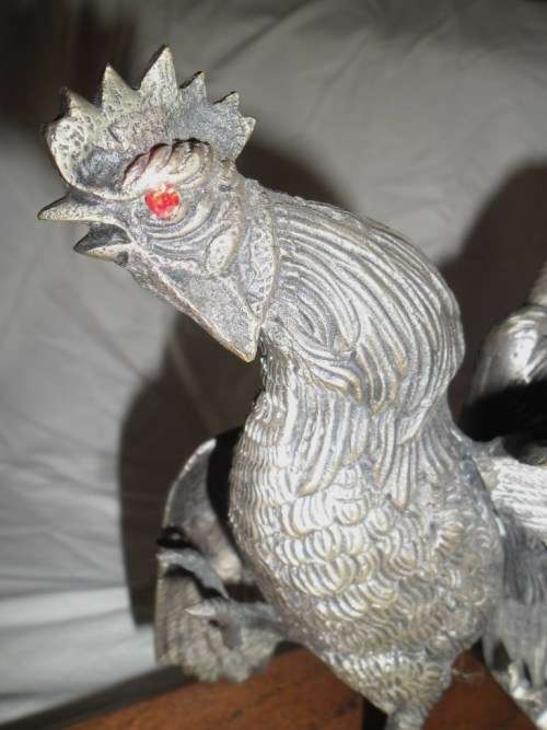 Large vintage Brass pair of table Fighting Cocks. Circa 1950's