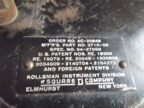 1940's  Kollsman Altitude Meter. Kollsman Instrument Division, Square D Company Elmhurst, N.Y