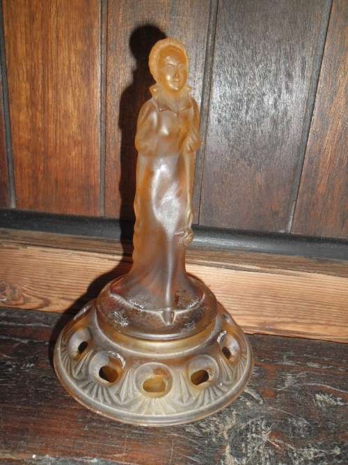 Art Deco female figurine glass flower frog