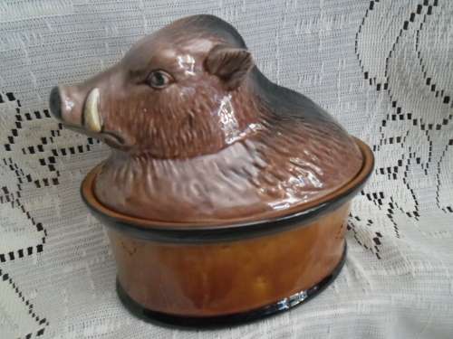 Vintage Large Majolica Wild Boar Foie Gras Paté Dish