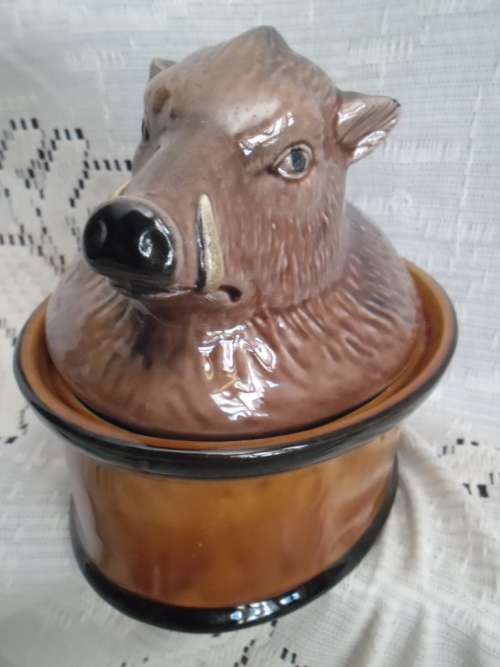 Vintage Large Majolica Wild Boar Foie Gras Paté Dish