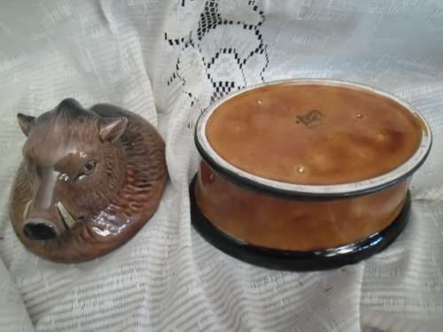 Vintage Large Majolica Wild Boar Foie Gras Paté Dish