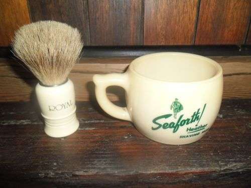Vintage Seaforth Heather Shaving Mug and Royal Pure Badger Shaving Brush