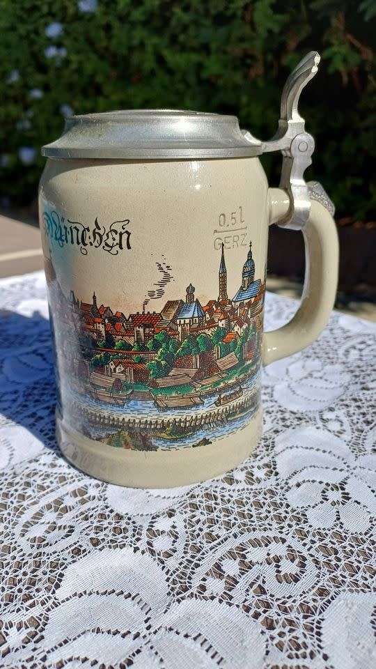 Vintage German Beer Stein with BMW Pewter Lid