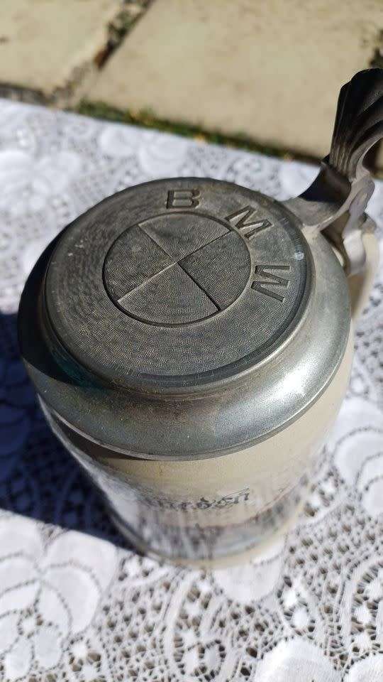 Vintage German Beer Stein with BMW Pewter Lid