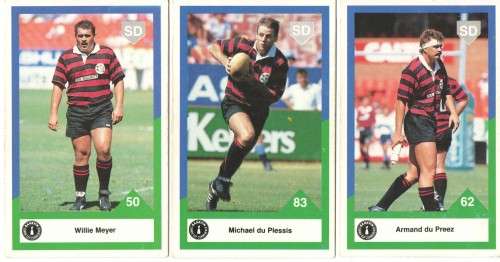 1992 Sports Deck Rugby Cards Armand du Preez + Willie Meyer + Michael du Plessis Currie Cup