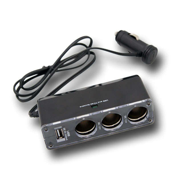 3 WAY 12V/24V CAR CIGARETTE SPLITTER + USB