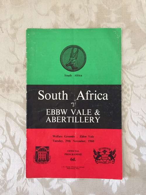 1960 South Africa vs EBBW Vale & Abertillery Rugby Programme.